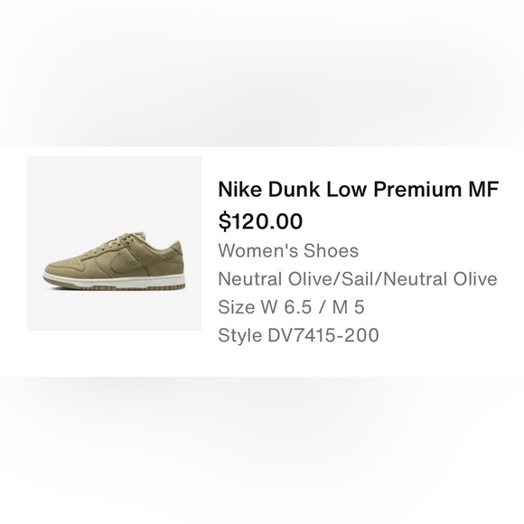 Nike Dunk Low Premium MF Suede Olive/Sail/Neutral Olive Women’s 6.5 - Picture 3 of 15